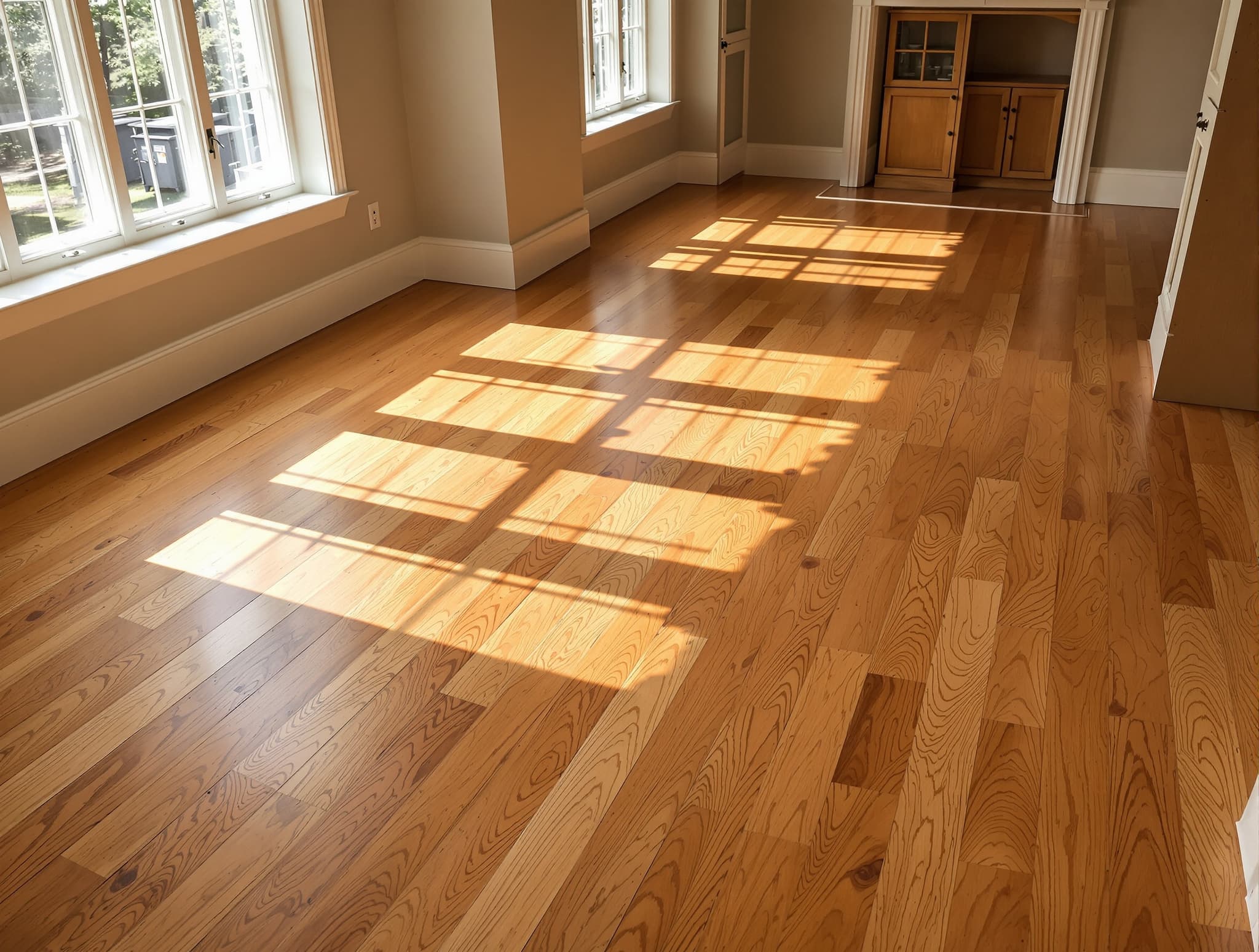 Refinished golden-oak red oak hardwood floor