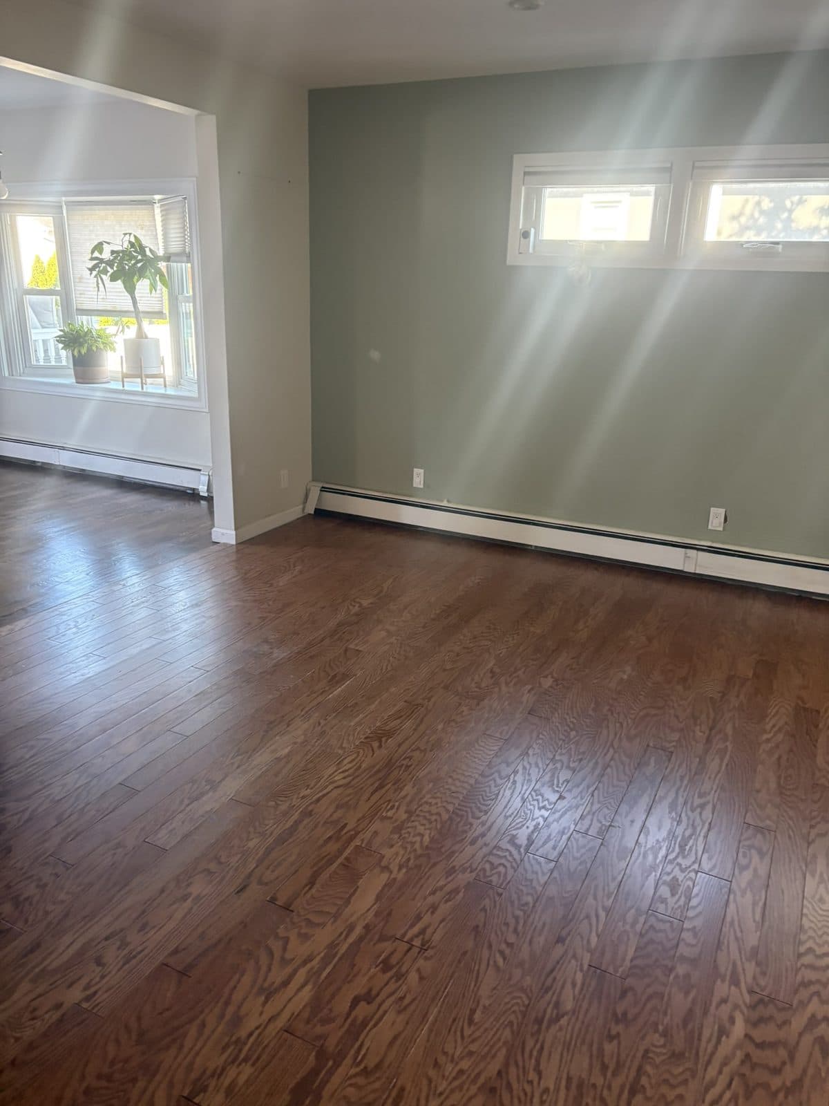 Dark-stained oak living room