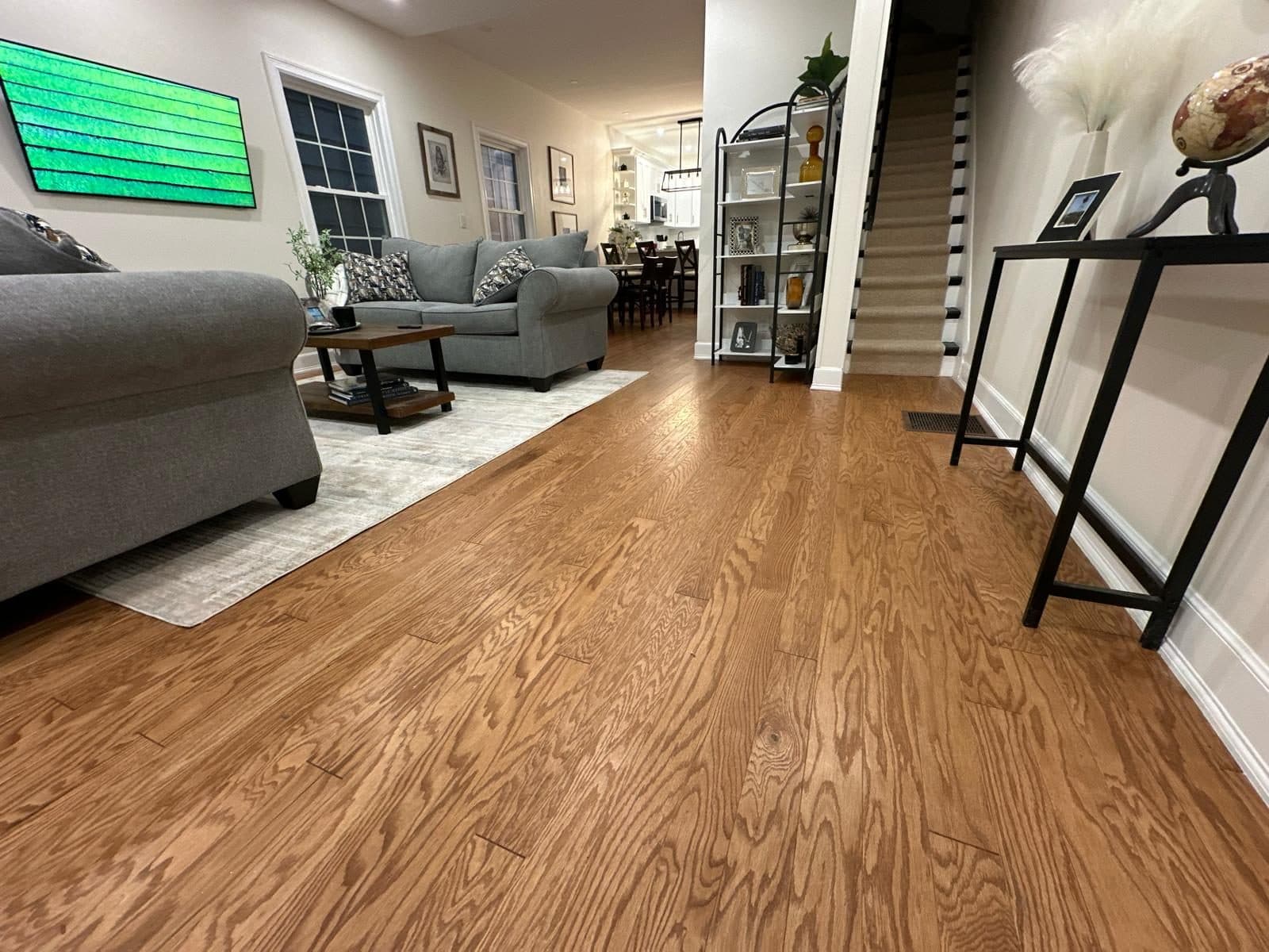 Gunstock oak open living & dining
